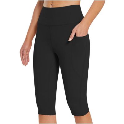 Women Knee Length Leggings Capri with Pockets High Waisted Exercise Capris Pants